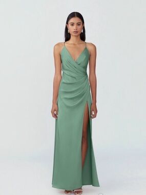 Fame & Partners Sage Green Zarita Prom Satin Slip Gown